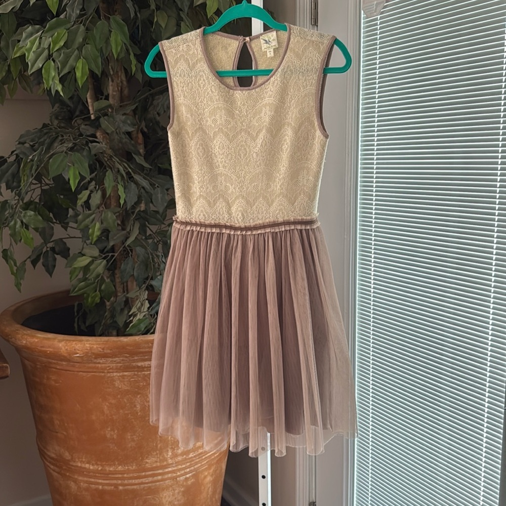 Elegant Cream and Brown Midi Dress